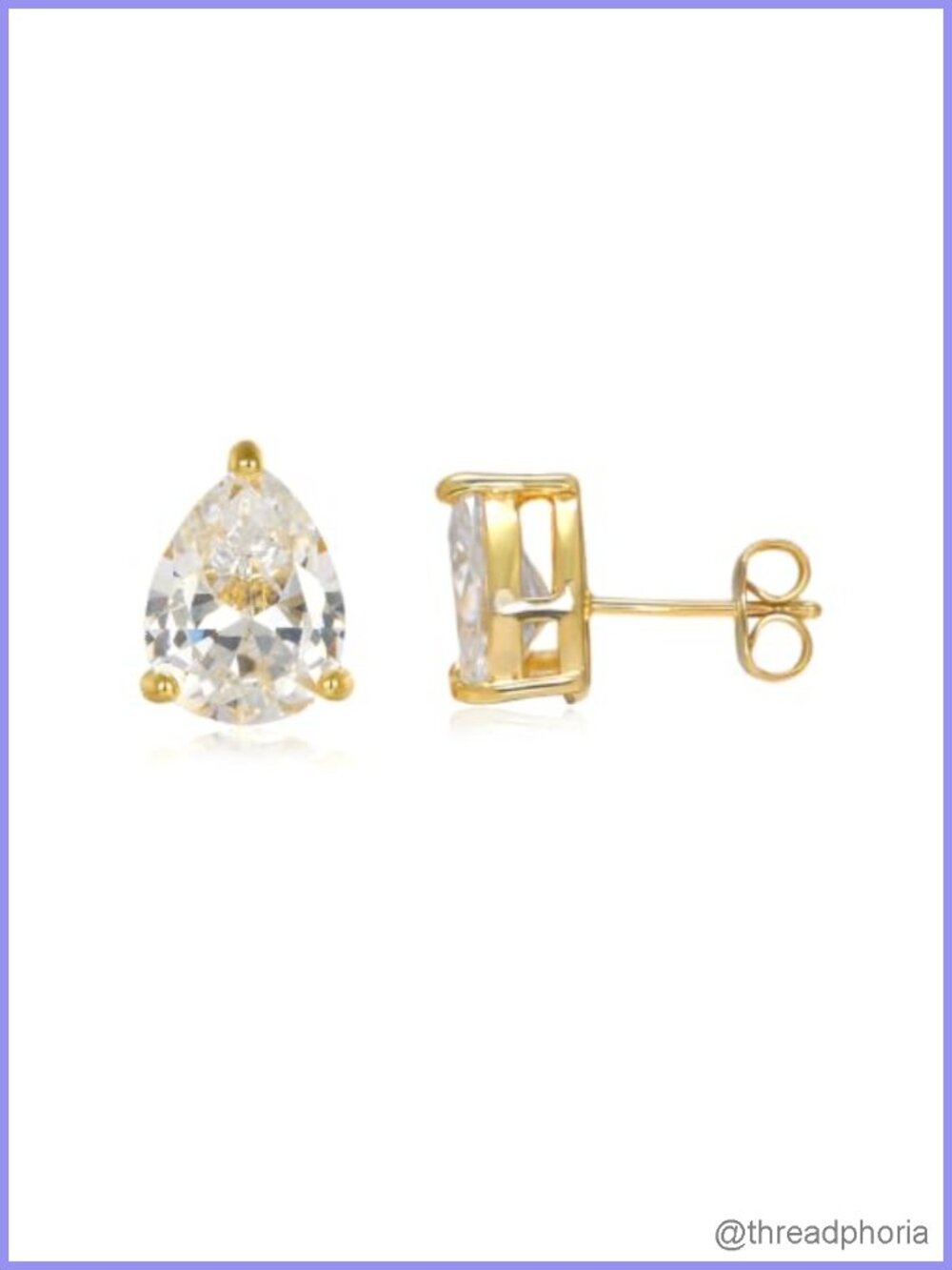 14k Gold Plated Cubic Zirconia Teardrop Stud Earrings Women